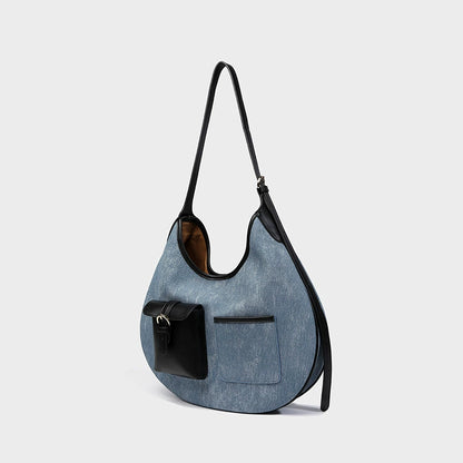 Beaira Large capacity denim tote bag women's commuting armpit bag new high-end and lazy style single shoulder crossbody bag