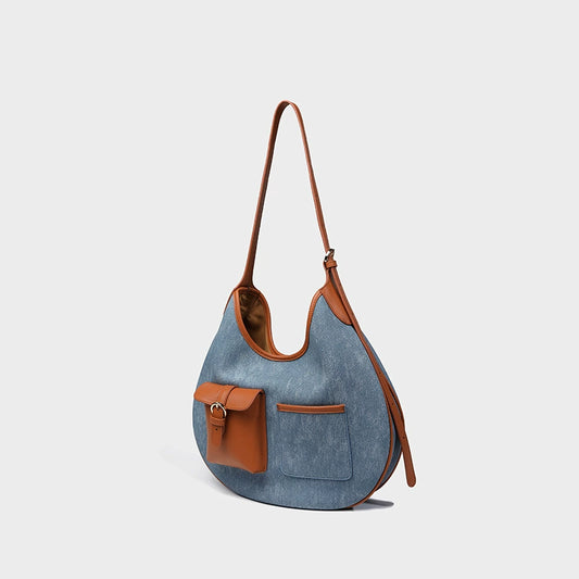 Beaira Large capacity denim tote bag women's commuting armpit bag new high-end and lazy style single shoulder crossbody bag