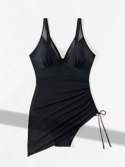 Beaira New European and American one-piece swimsuit slimming covering the belly conservative sports skirt style swimming mesh drawstring
