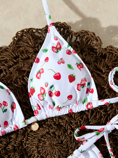 Beaira New sexy printed lace up three-point spicy girl split bikini bikini swimsuit