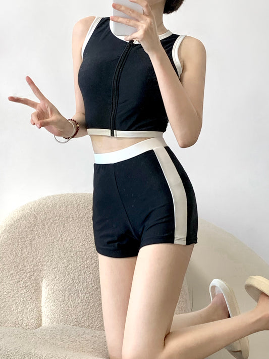 Beaira New swimsuit for women conservative and sporty size high chest and waist covering the belly to show off weight hot spring swimming suit