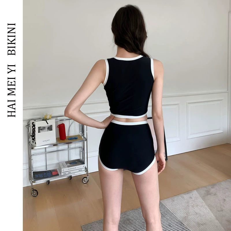 Beaira New swimsuit for women conservative and sporty size high chest and waist covering the belly to show off weight hot spring swimming suit