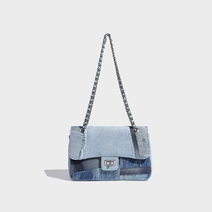 Beaira Niche high-end contrasting denim blue chain tote bag new small fragrance style fashionable single shoulder chain bag