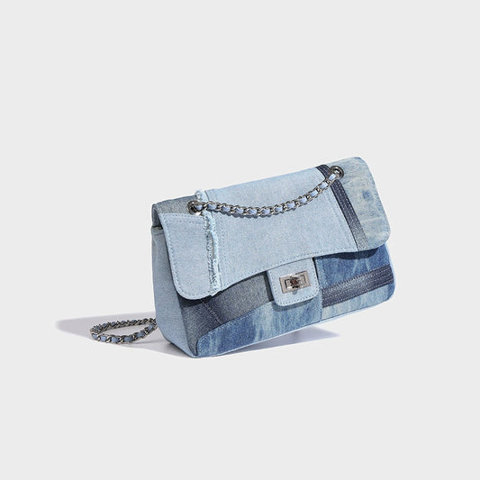 Beaira Niche high-end contrasting denim blue chain tote bag new small fragrance style fashionable single shoulder chain bag