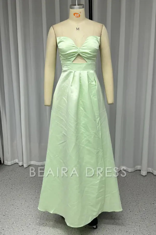 Beaira Sexy Prom Solid Color Slit Irregular Strapless Evening Dresses formal wear dresses - Green