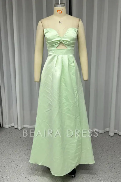 Beaira Sexy Prom Solid Color Slit Irregular Strapless Evening Dresses formal wear dresses - Green