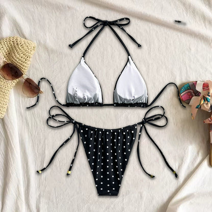 Beaira Sexy polka dot printed bikini new split swimsuit for women European and American foreign trade drawstring suspender three-point swimsuit