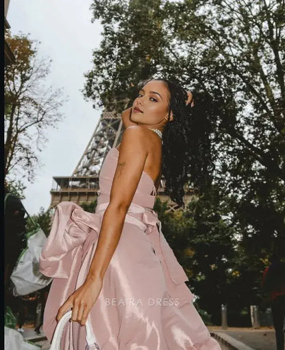 Beaira Simple Design Pink Tube Top Bow Irregular 17th Birthday Homecoming Dress hot sale for women