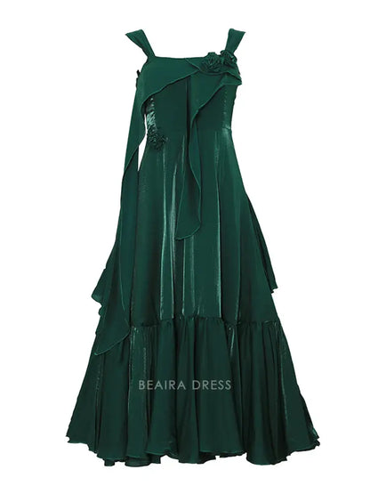 Beaira Simple Fast Delivery Silk Satin Dark Green A-Line Prom Evening Dresses Tea Length Homecoming Dresses hot sale for women