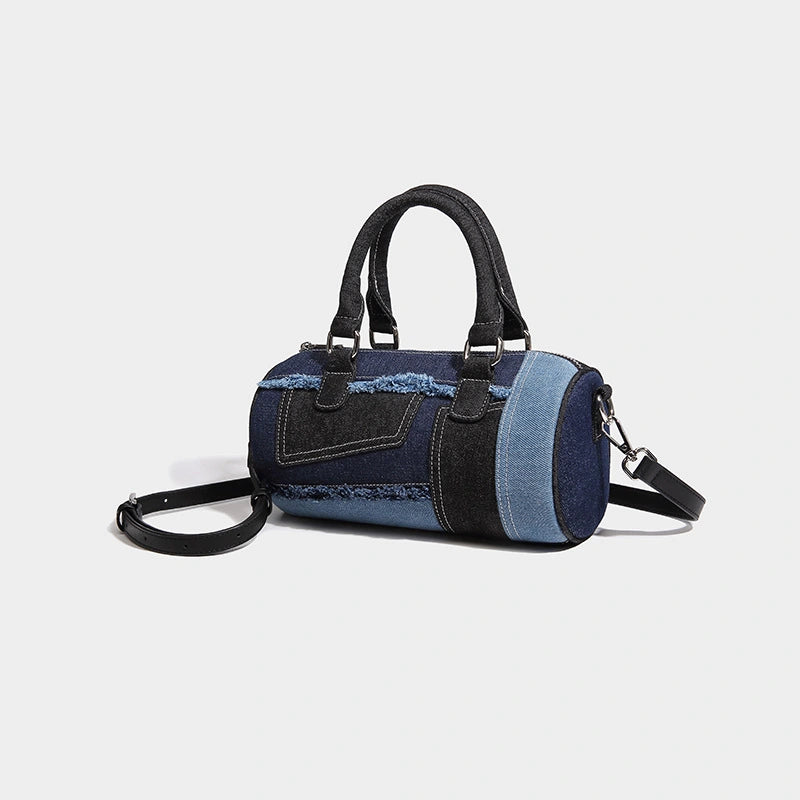 Beaira Small niche design splicing denim crossbody bowling bag summer new versatile Boston pillow bag