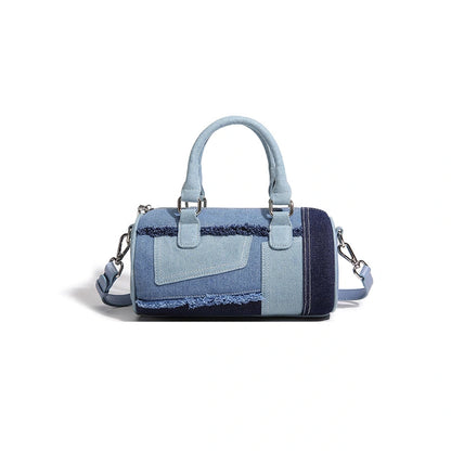 Beaira Small niche design splicing denim crossbody bowling bag summer new versatile Boston pillow bag
