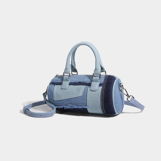 Beaira Small niche design splicing denim crossbody bowling bag summer new versatile Boston pillow bag