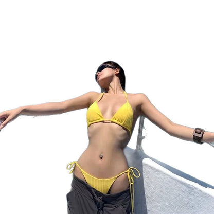 Beaira Summer hot girl niche bikini yellow bright white sexy split body strap backless beach vacation swimsuit female