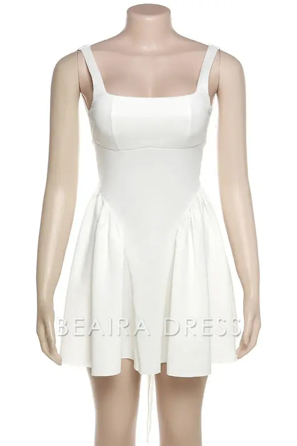 Beaira Sweet Simplicity Solid Backless With Bow Square Collar Evening Dresses formal wear dresses - White