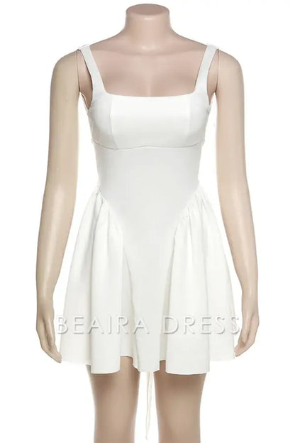 Beaira Sweet Simplicity Solid Backless With Bow Square Collar Evening Dresses formal wear dresses - White