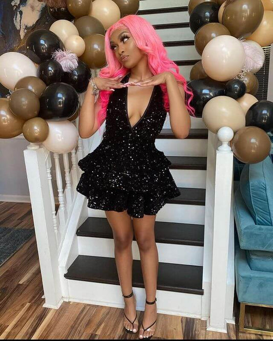 Beaira Vintage A Line BLACK Mini Dresses Sequin Homecoming Dress 16th Birthday Dresses