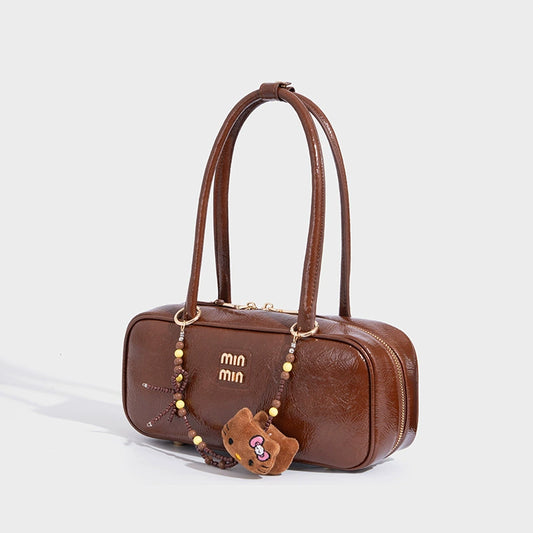 Beaira Vintage patent leather bowling bag bag new versatile underarm bag shoulder tote bag high quality Boston bag