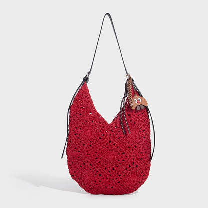 Beaira Wax rope hollow woven bag large capacity tote bag beach vacation bag shoulder bag armpit bag women's summer bag