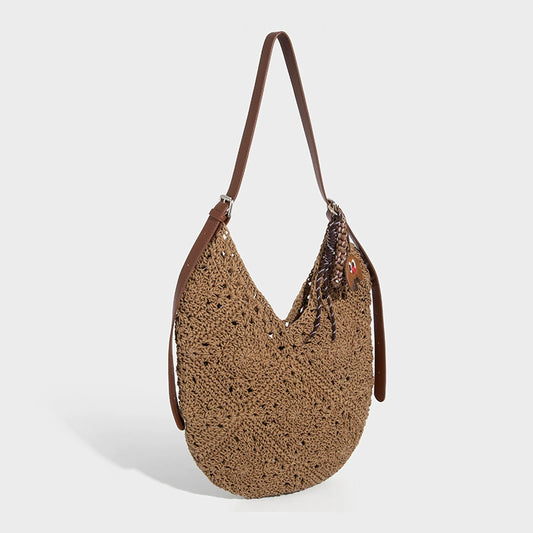 Beaira Wax rope hollow woven bag large capacity tote bag beach vacation bag shoulder bag armpit bag women's summer bag