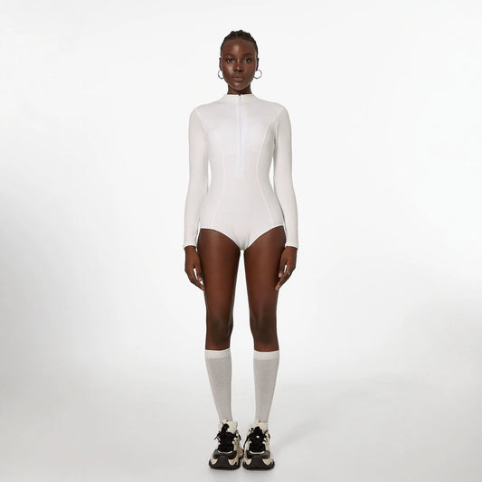 Beaira White long sleeved swimsuit new one-piece swimsuit women's solid color hot spring diving suit