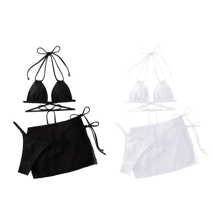 Beaira Womens Summer Swim Suit Solid Color Drawstring Strap Three Pieces Beachwear Sexy Bikinis Sets Quick Drying Women Swimsuit