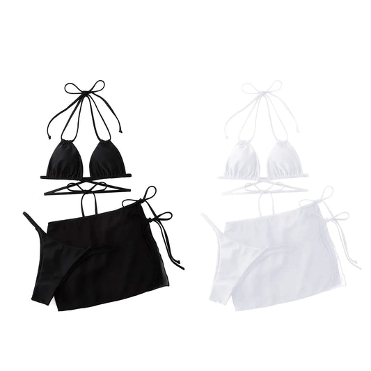 Beaira Womens Summer Swim Suit Solid Color Drawstring Strap Three Pieces Beachwear Sexy Bikinis Sets Quick Drying Women Swimsuit