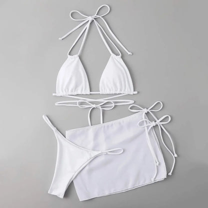 Beaira Womens Summer Swim Suit Solid Color Drawstring Strap Three Pieces Beachwear Sexy Bikinis Sets Quick Drying Women Swimsuit