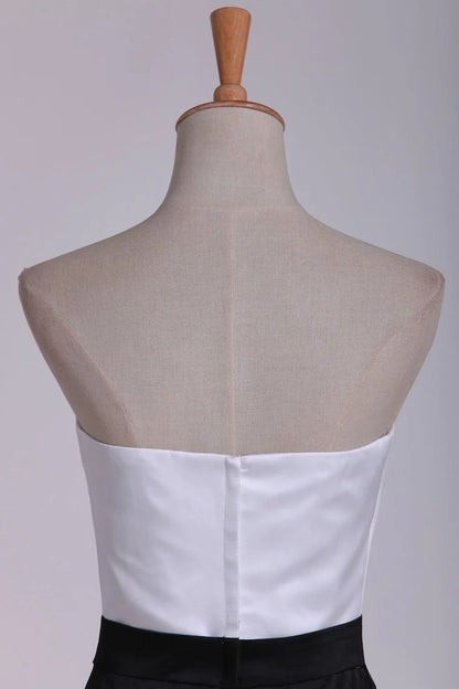 Bicolor Strapless Party Dresses A Line Floor Length Satin