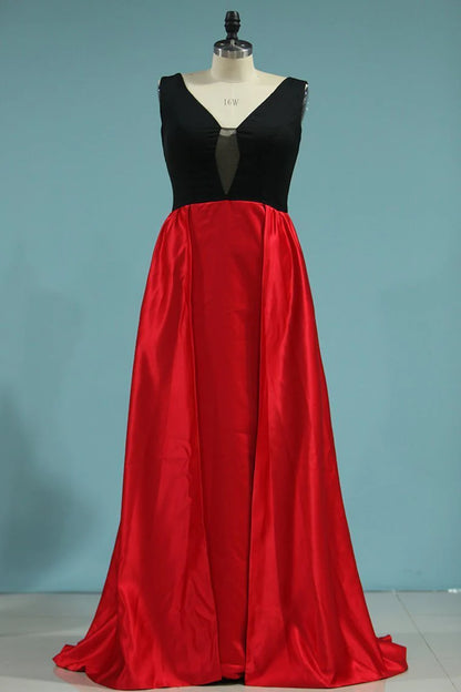 Bicolor V Neck Sheath Party Dresses Satin Open Back