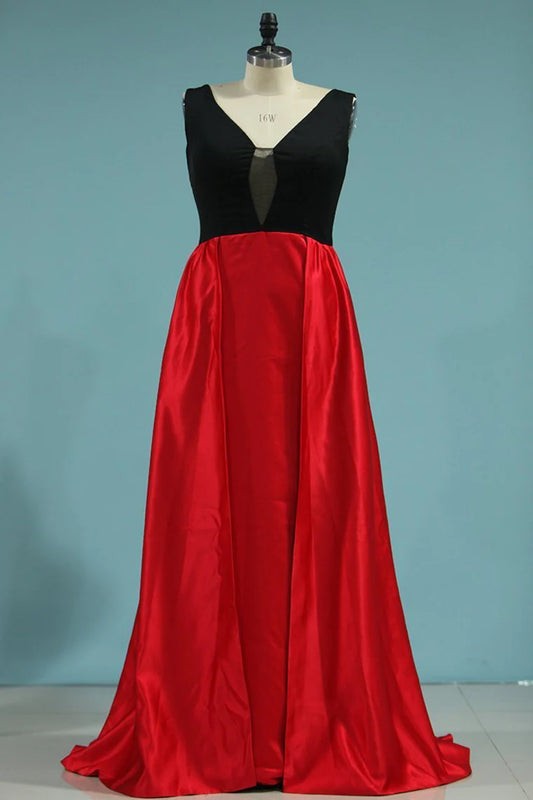 Bicolor V Neck Sheath Party Dresses Satin Open Back