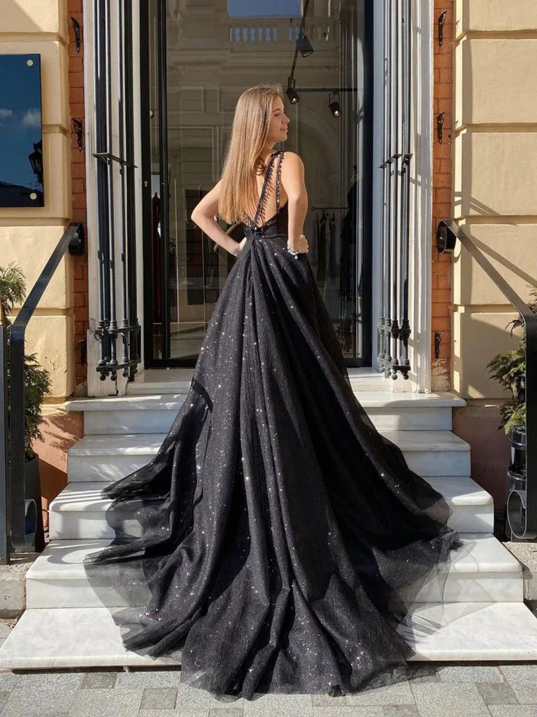 V Neck Sleeveless Long Prom Dresses Luxury Dresses