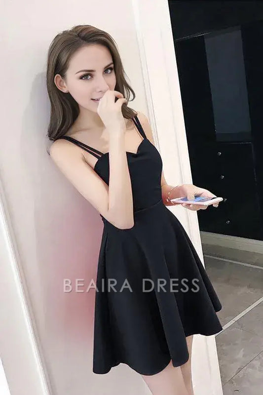 Beaira Simple Straps Sweetheart Black Satin Homecoming Dresses Party Dresses formal wear dresses