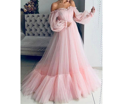 Off the Shoulder Modern Prom Dresses Long Sleeve Quinceanera Dresses