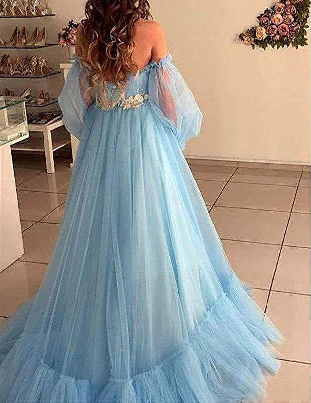Off the Shoulder Modern Prom Dresses Long Sleeve Quinceanera Dresses
