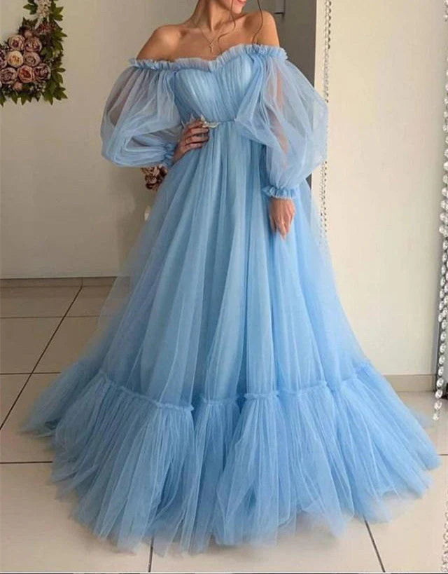 Off the Shoulder Modern Prom Dresses Long Sleeve Quinceanera Dresses