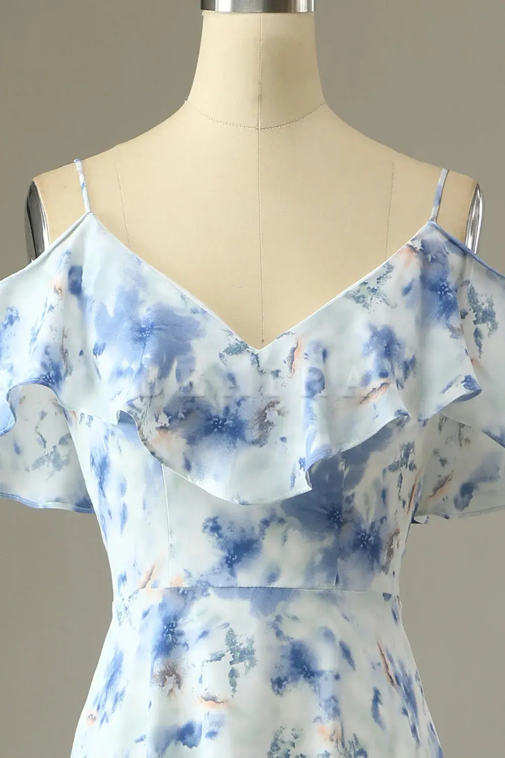 Beaira Blue A Line Off the Shoulder Floral Print Long Bridesmaid Dress Bridesmaid dress shop