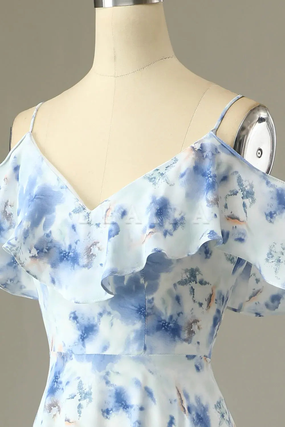 Beaira Blue A Line Off the Shoulder Floral Print Long Bridesmaid Dress Bridesmaid dress shop