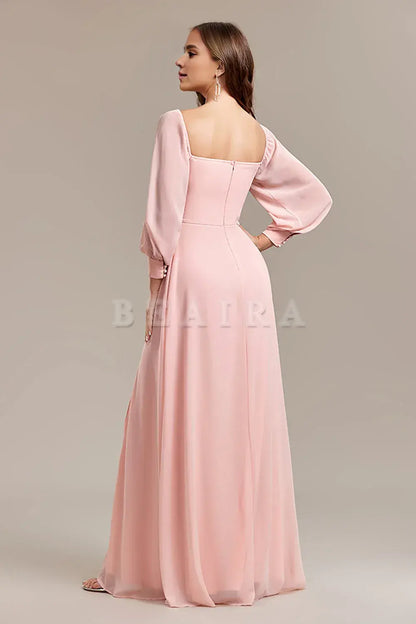 Beaira Blush A-Line Off the Shoulder Long Wedding Guest Dress with Slit Bridesmaid dress shop