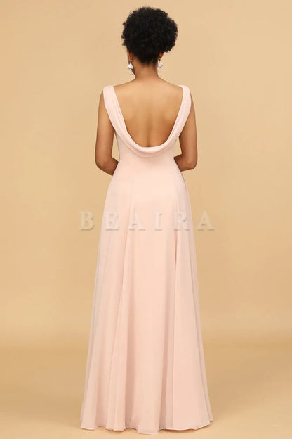 Beaira Blush A Line V Neck Chiffon Long Bridesmaid Dress Bridesmaid dress shop