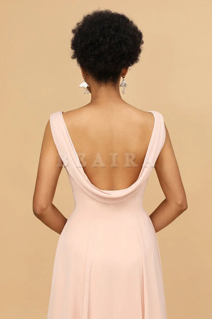 Beaira Blush A Line V Neck Chiffon Long Bridesmaid Dress Bridesmaid dress shop