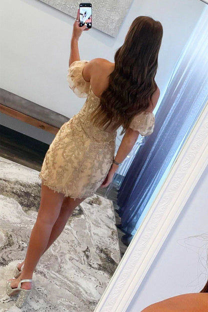 Bodycon Strapless Applique Lace Short/Mini Homecoming Dresses With Detachable Sleeves