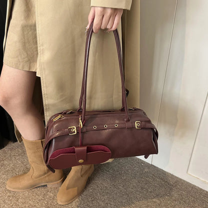 Beaira Boston Handbag for Women Solid Shoulder Bag PU Leather Casual Underarm Bag Retro Commuter Bag