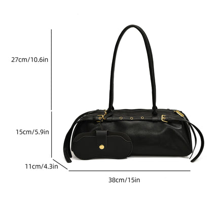 Beaira Boston Handbag for Women Solid Shoulder Bag PU Leather Casual Underarm Bag Retro Commuter Bag