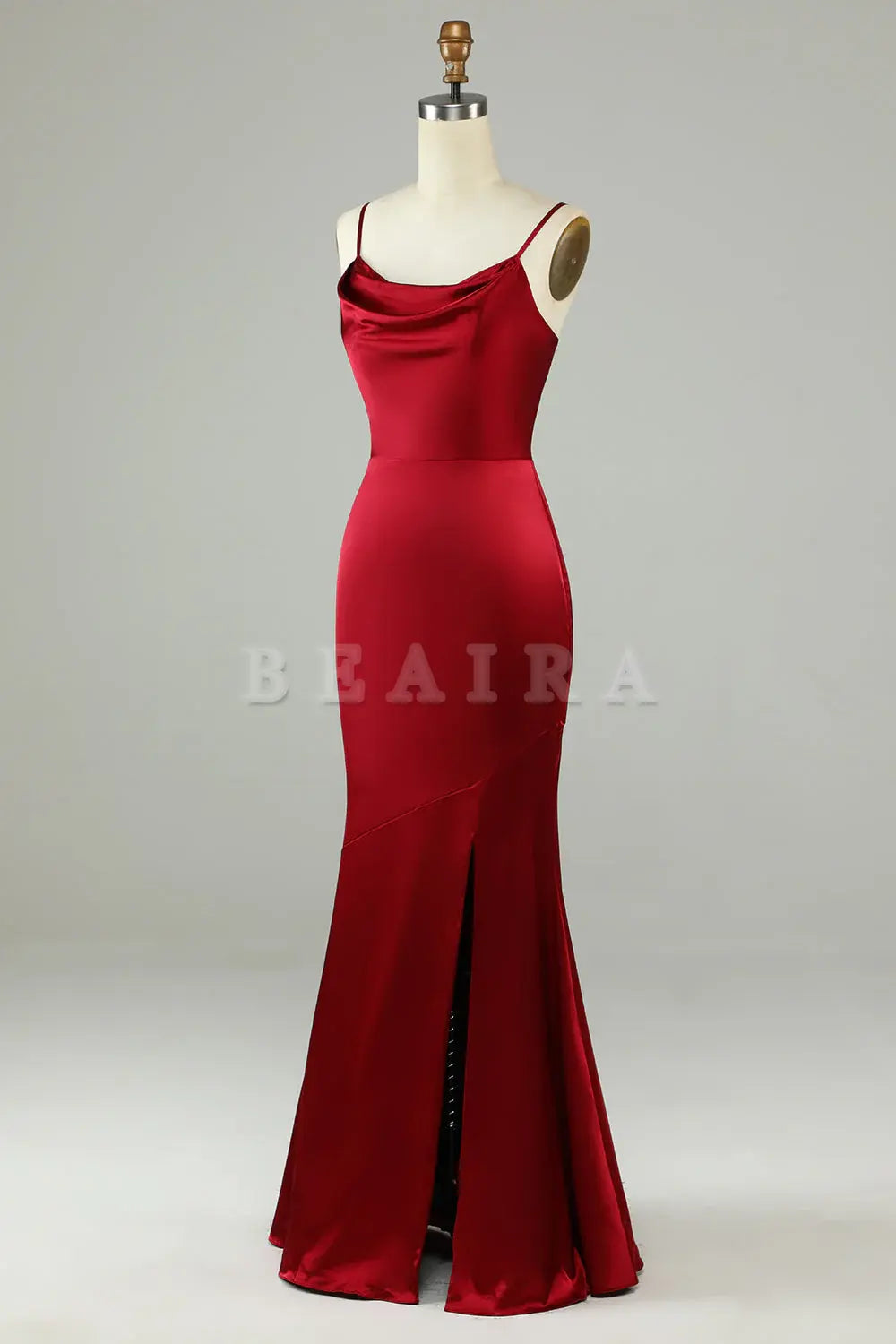 Beaira Burgundy Mermaid Spaghetti Straps Long Bridesmaid Dress with Slit Bridesmaid dress shop