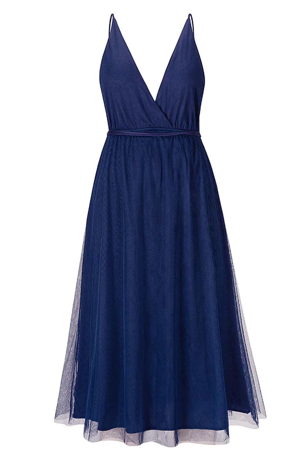 Women's Bridesmaid Tulle Dress Spaghetti Strap Deep V Neck Slit Party Wedding Prom Formal Maxi Dresses