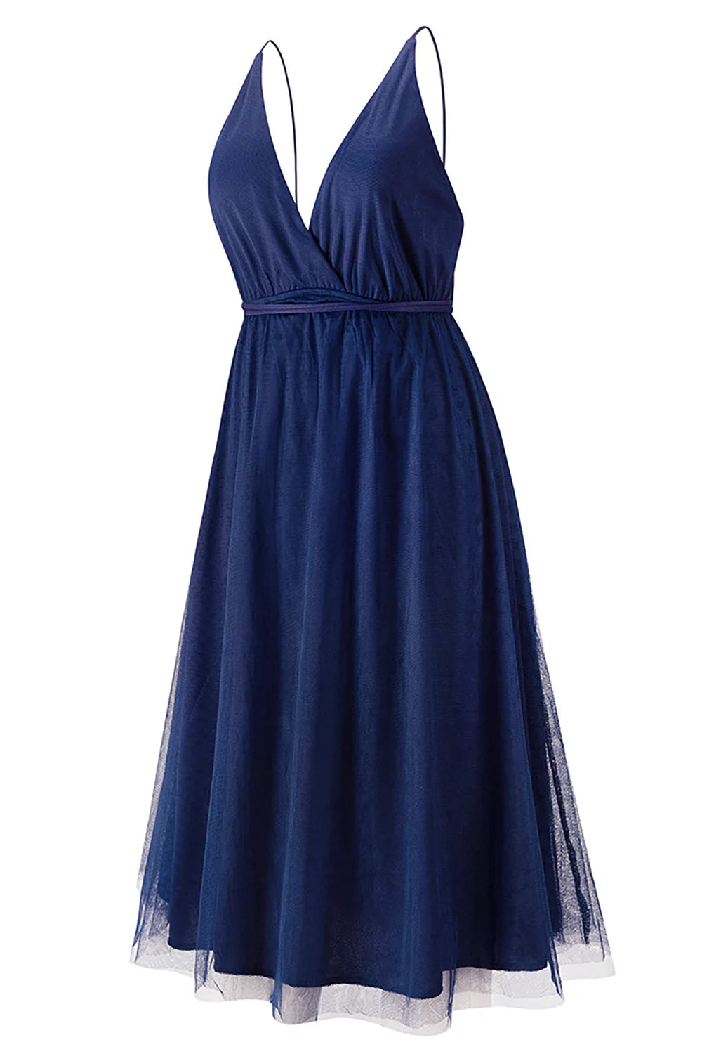 Women's Bridesmaid Tulle Dress Spaghetti Strap Deep V Neck Slit Party Wedding Prom Formal Maxi Dresses