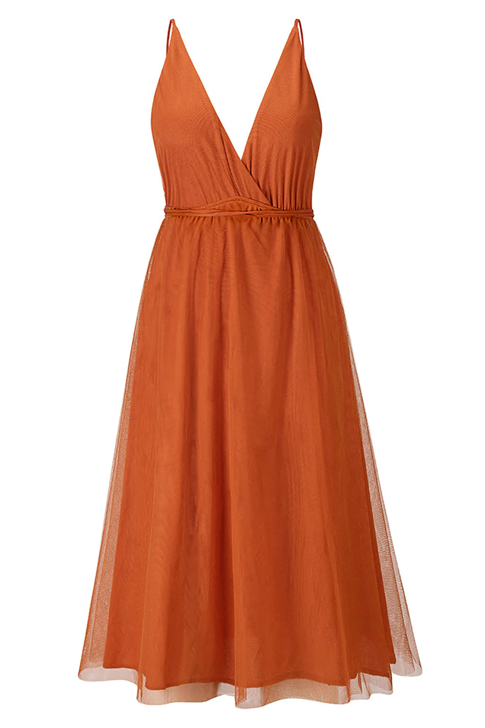 Women's Bridesmaid Tulle Dress Spaghetti Strap Deep V Neck Slit Party Wedding Prom Formal Maxi Dresses