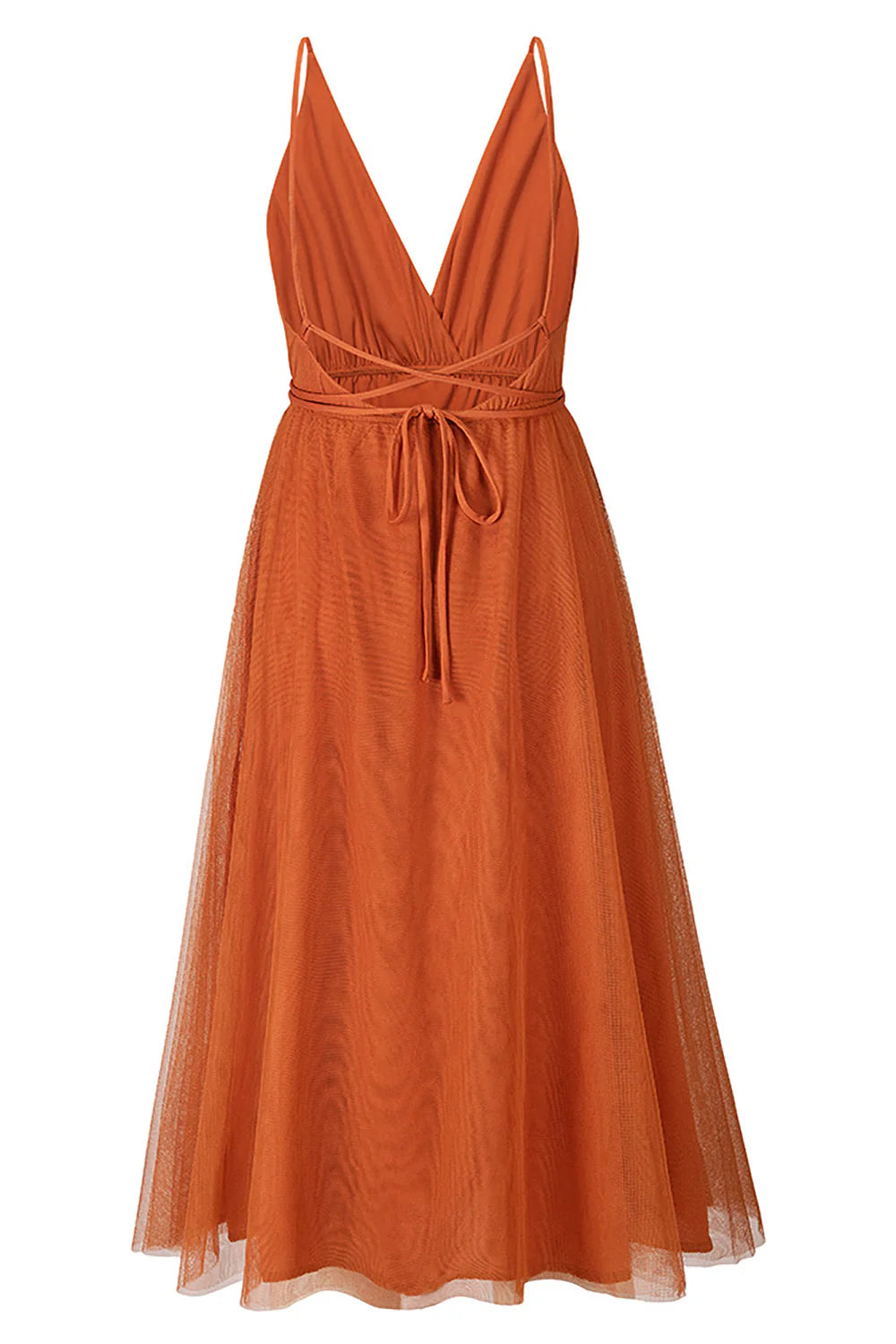 Women's Bridesmaid Tulle Dress Spaghetti Strap Deep V Neck Slit Party Wedding Prom Formal Maxi Dresses