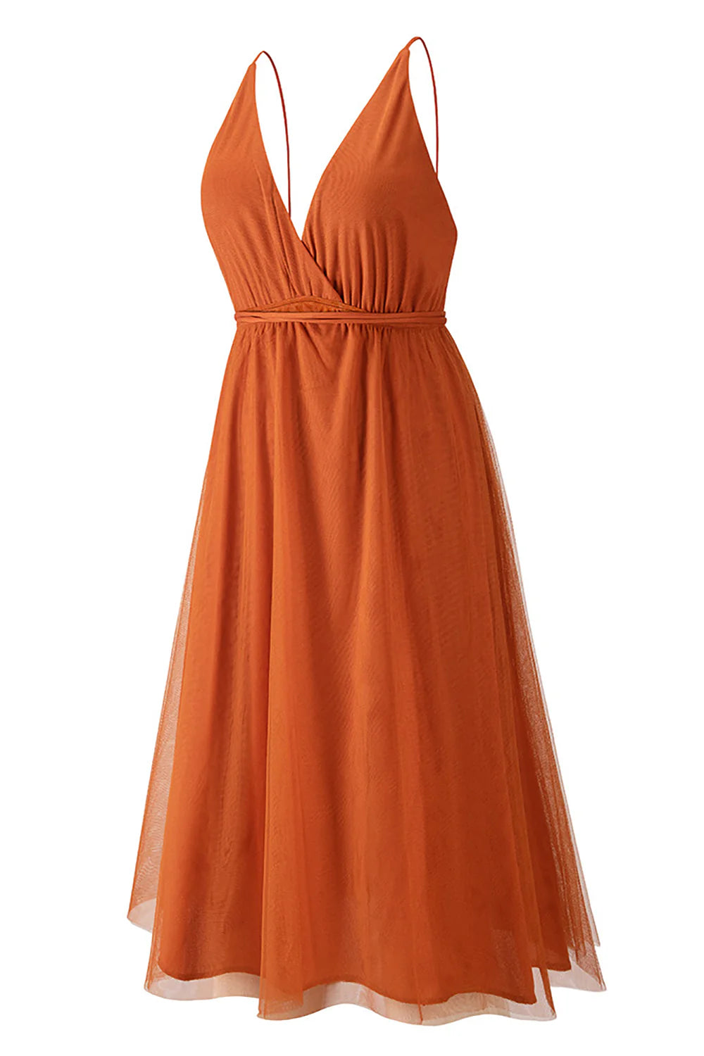 Women's Bridesmaid Tulle Dress Spaghetti Strap Deep V Neck Slit Party Wedding Prom Formal Maxi Dresses