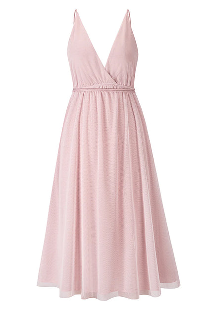 Women's Bridesmaid Tulle Dress Spaghetti Strap Deep V Neck Slit Party Wedding Prom Formal Maxi Dresses